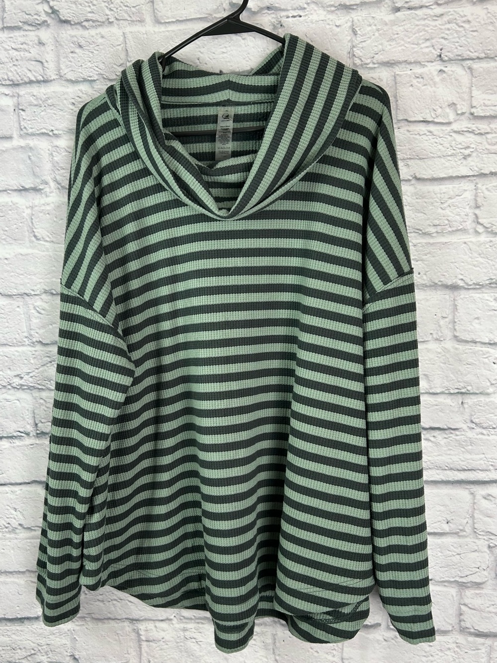 Lou & Grey XL Green Striped Cowl Neck Waffle Knit Tunic Top